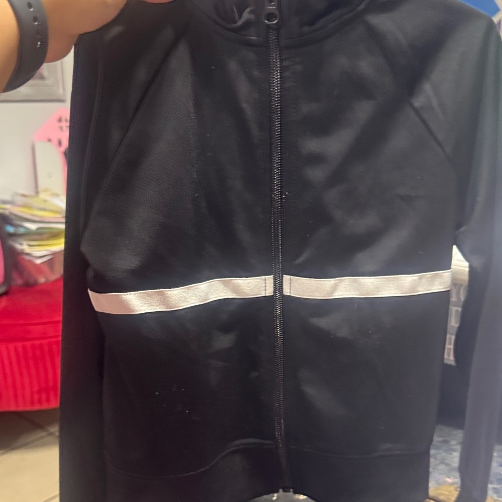 Black Zip-Up Jacket with White Stripe